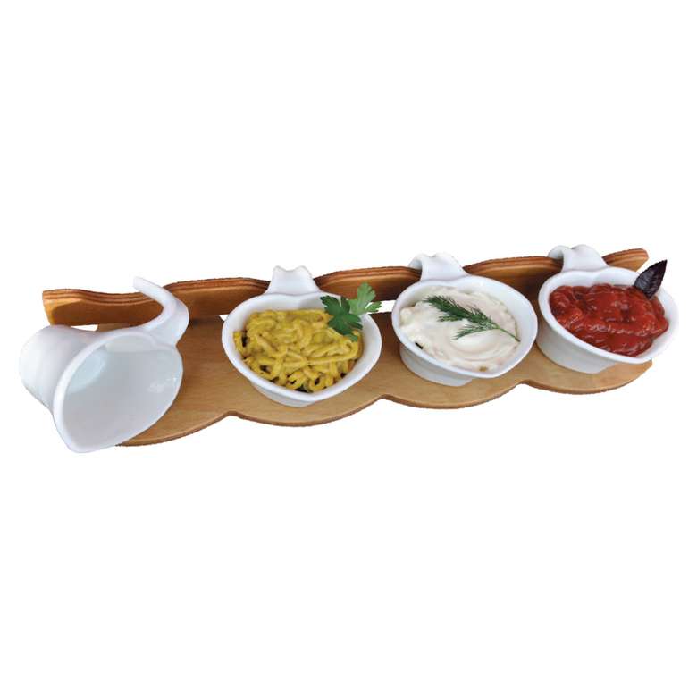 4 Pieces Ceramic Sauce Holder With Wooden Stand