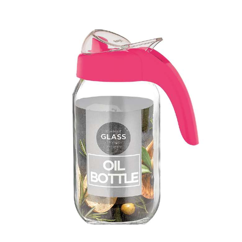 Handled Glass Oil Pot Pink 1 L