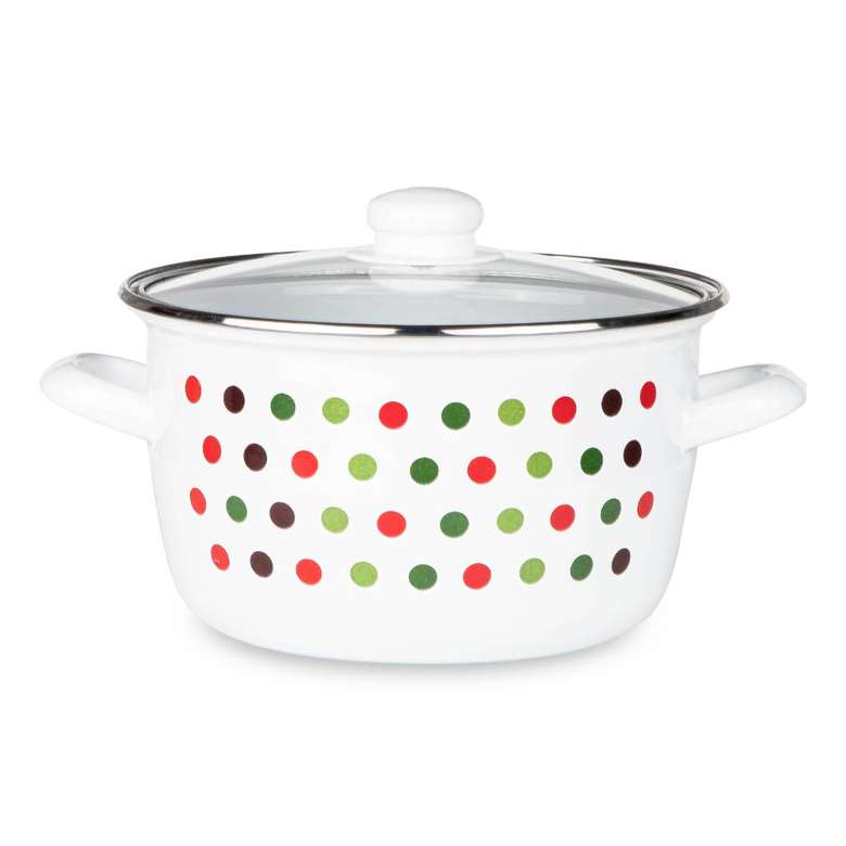 Enamel Yogurt Pot 22 cm White-Green