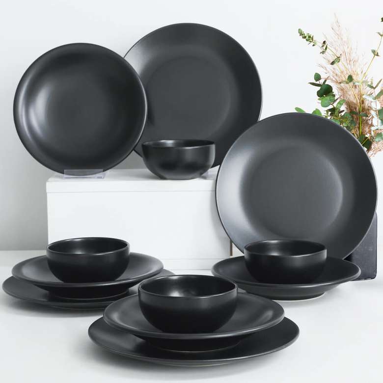 Keramika Aegean Matte Black Dinnerware 12 Pieces for 4 Persons