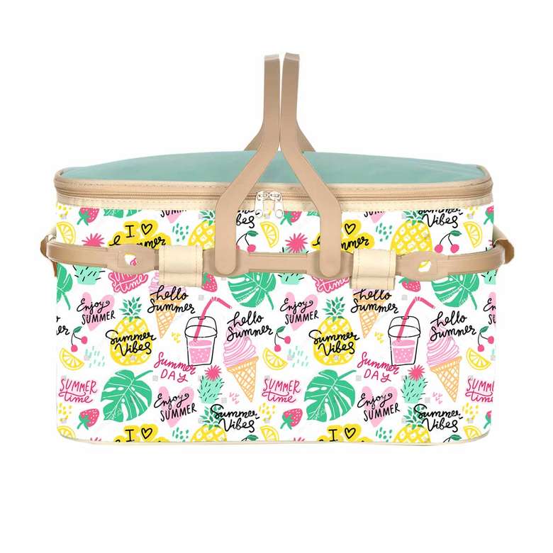 Insulated Picnic Basket Pink Green