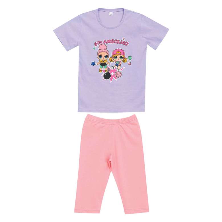 Girl's Short Sleeve T-Shirt Leggings Suit Purple