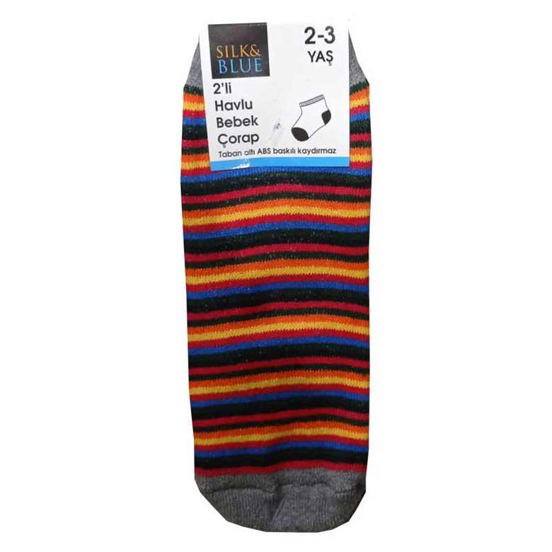 Silk & Blue Baby Terry Socks Gray Orange 2 Pack