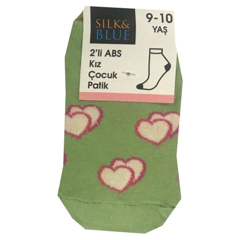 Silk & Blue Kids Booties Socks Abs Sole 2 Pack Green