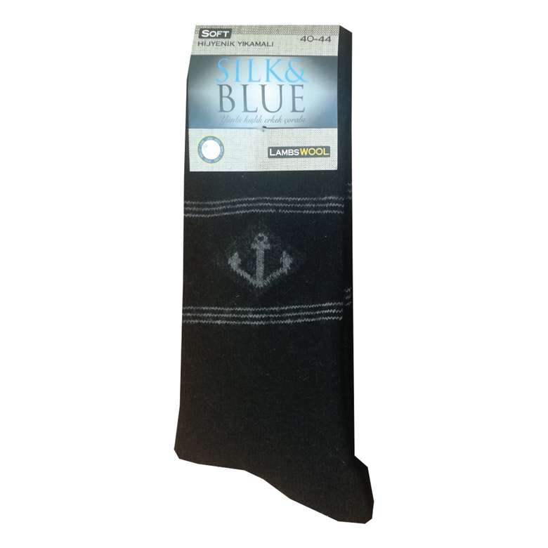 Silk & Blue Men's Thin Wool Socks Black Anthracite