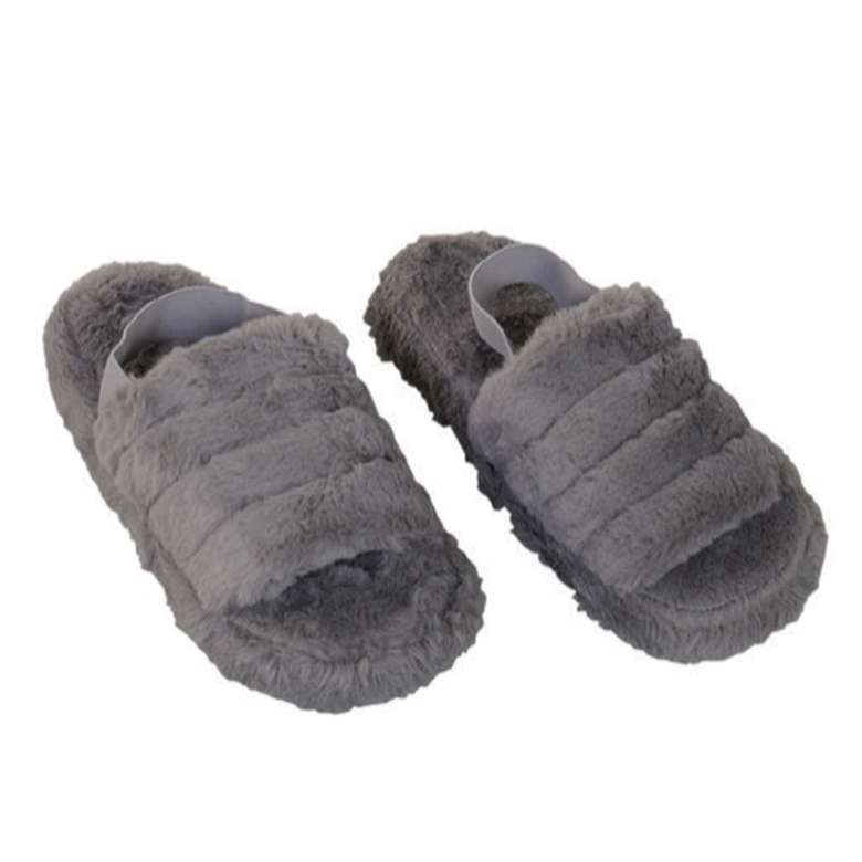 Juno Back Tape Plush Women's Slippers Gray