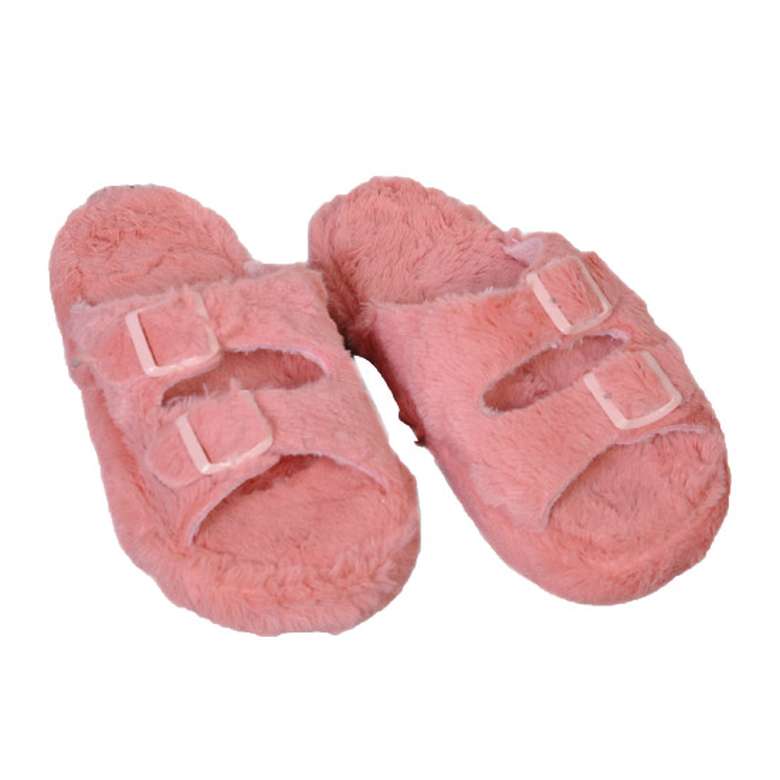 Women's Double Buckle Plush Slippers Pink