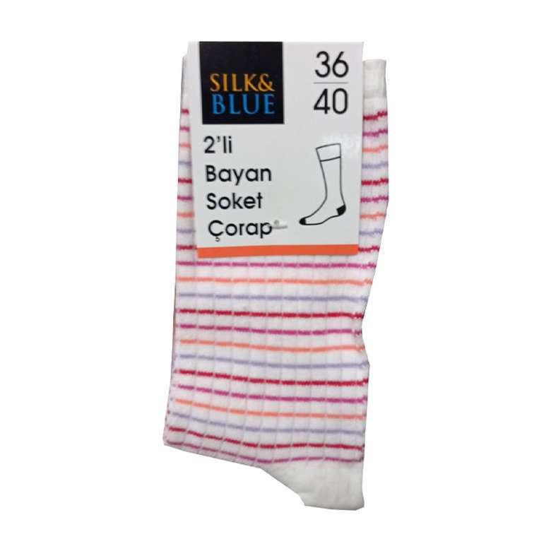 Silk & Blue Women's Socks 2 Pack Purple-White