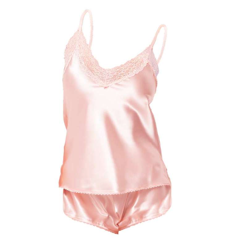 Women's Lace Satin Shorts Suit Pink