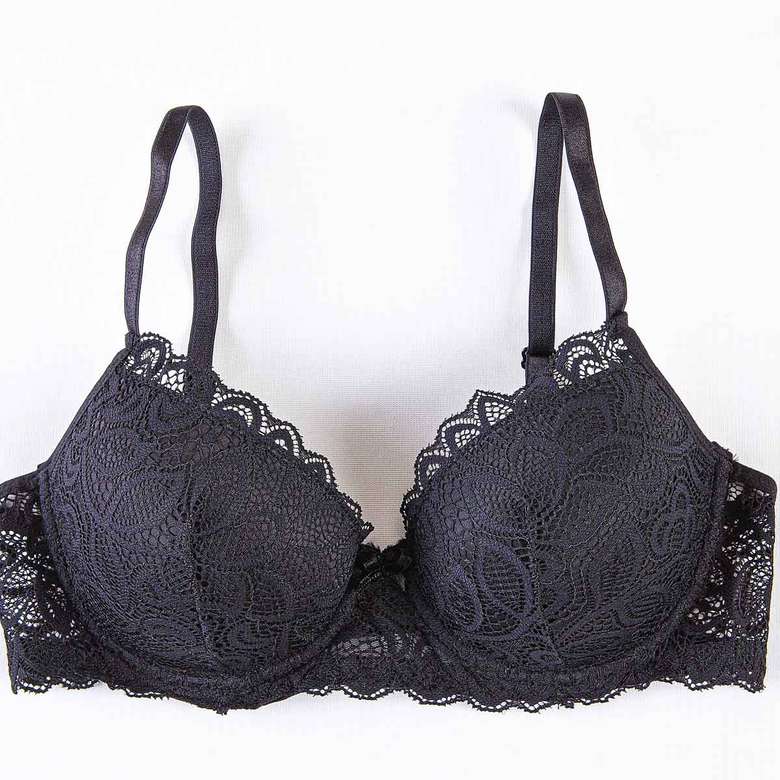 Silk & Blue Women's Lace Covered Bra Light Black