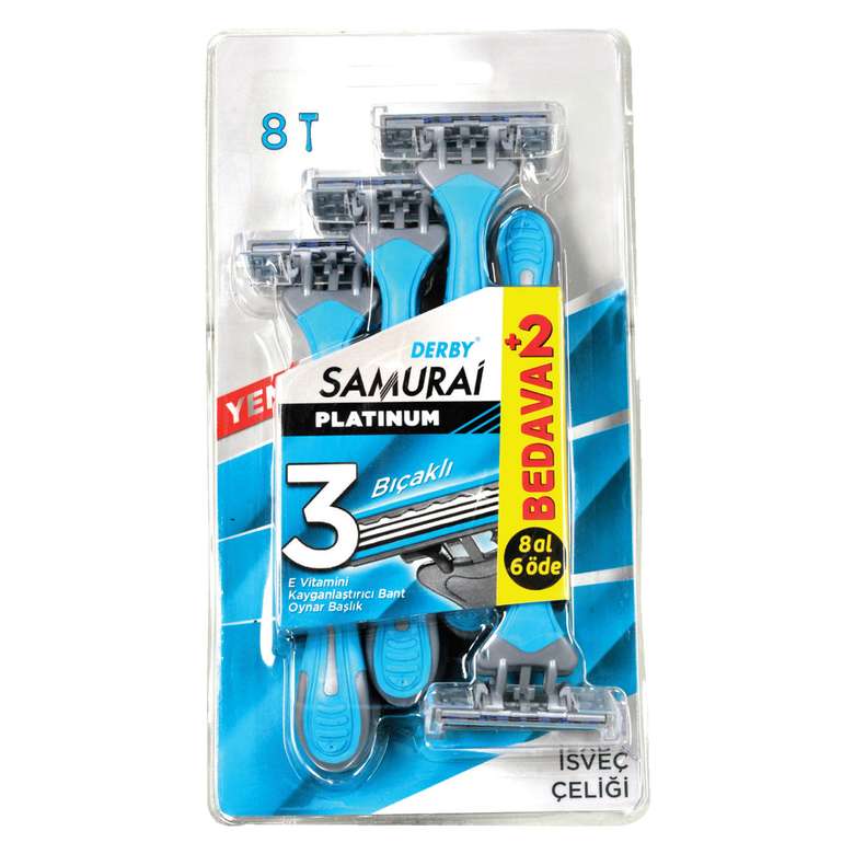 Derby Samurai Platinum 3 Blade Razor 8 Pcs