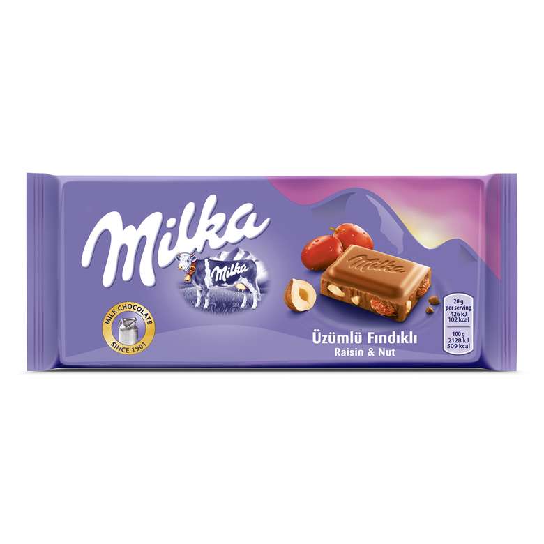 Milka Raisin and Hazelnut Chocolate 80 G