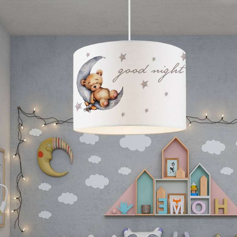 Homing Cute Teddy Bear Fabric Printed Kids Room Chandelier