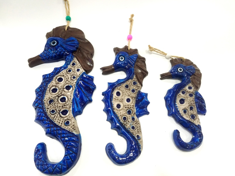 Triple Sea Horse Ceramic Wall Ornament