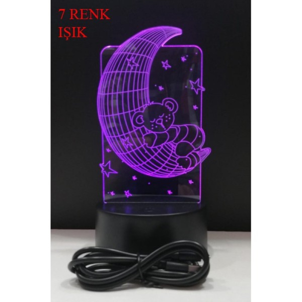 3D Luminous Moon And Sleeping Bear Night Light