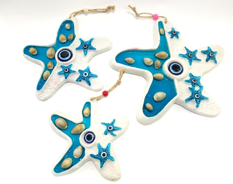 Triple Turquoise Ceramic Starfish Wall Ornament