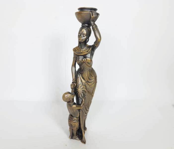 African Woman Child Trinket Candle Holder