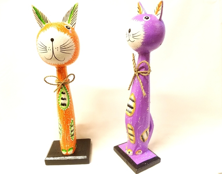 Wooden Large Size Colorful Cat Trinket