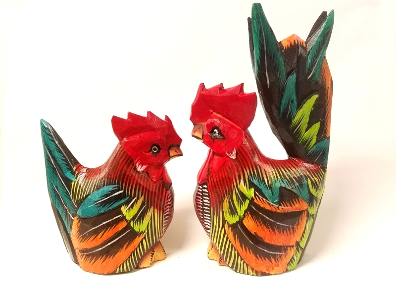 Wooden Rooster Trinket Set of 2 Large Size