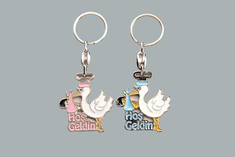 Keyring Stork Written Domestic Pink P10