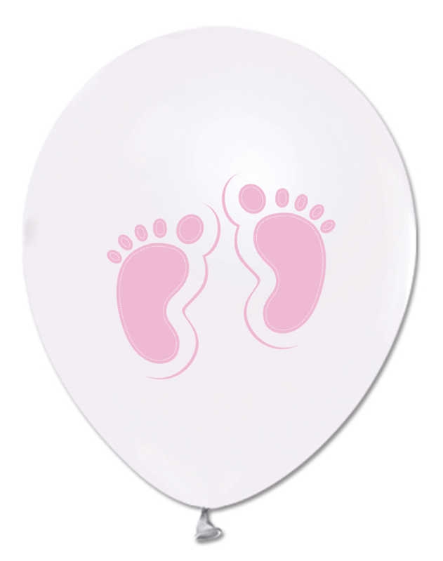 Balloon Printed 12 Inch 1+1 Footprint Metallic White Pink Pk:100 Kl:50