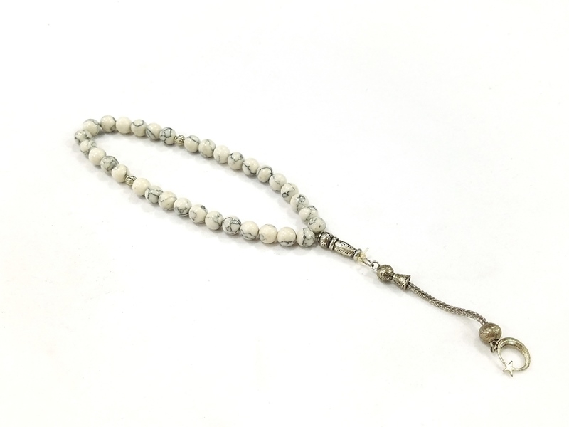 White Gray Pattern Natural Stone Rosary