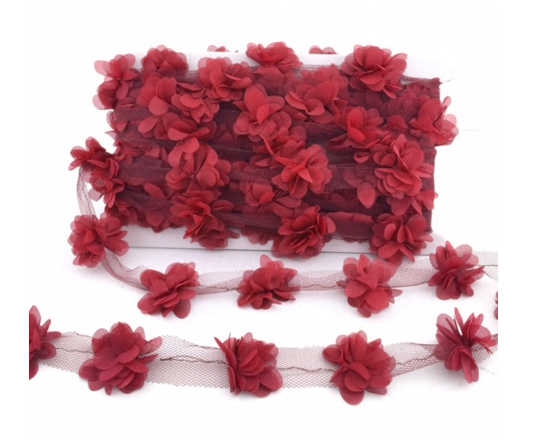 Flower Tulle Laz.Cut.Large Maroon P10Yard(120Flower)-80