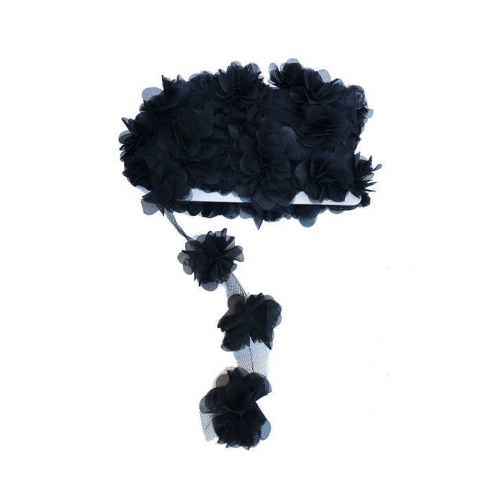 Flower Tulle Laz.Cut.Large Black P10Yard(120Flower)-80