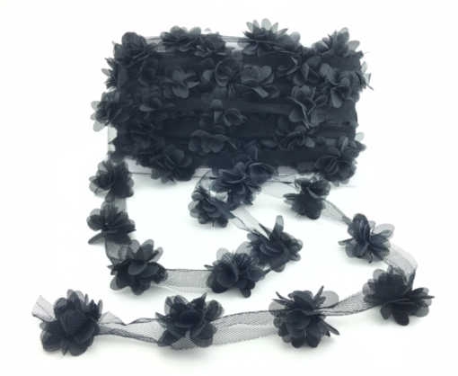 Flower Tulle Laz.Cut.Small Black P10Yrd(150Pcs.)P1-100