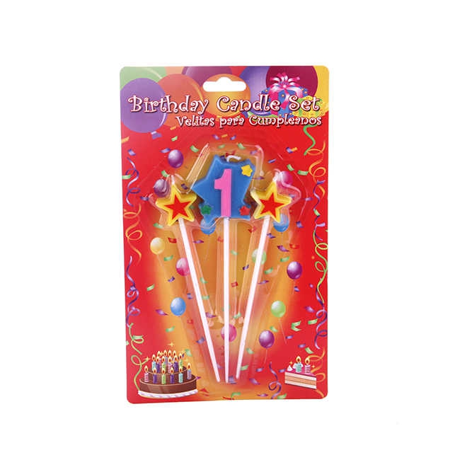 Birthday Candle 1 Year Star Pk3-288