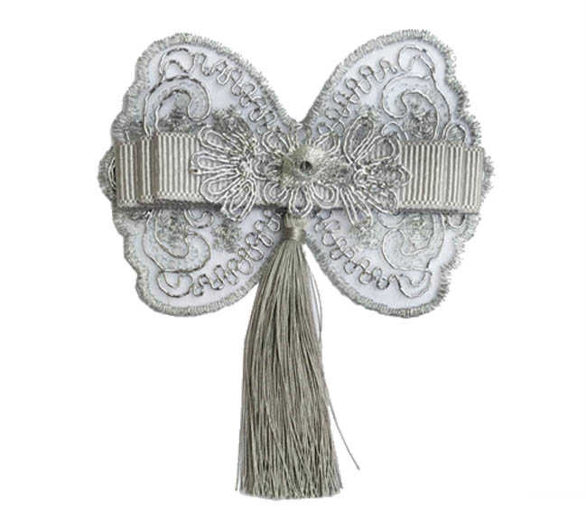 Butterfly Butterfly With Bow Lace And Fringes 10 Cm Silver Pk:20