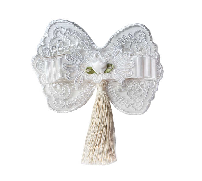 Butterfly Butterfly With Bow Lace And Fringes 10 Cm Cream Pk:20