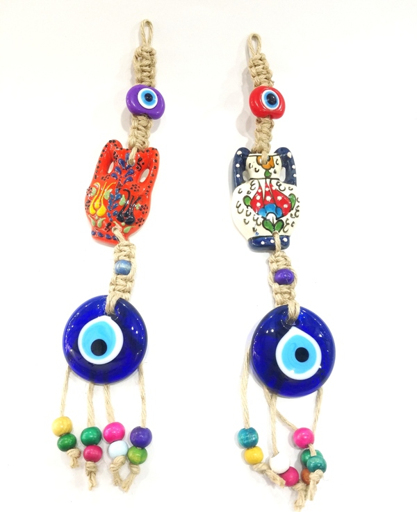 Hanging Glass Evil Eye Beads With Straw Thread