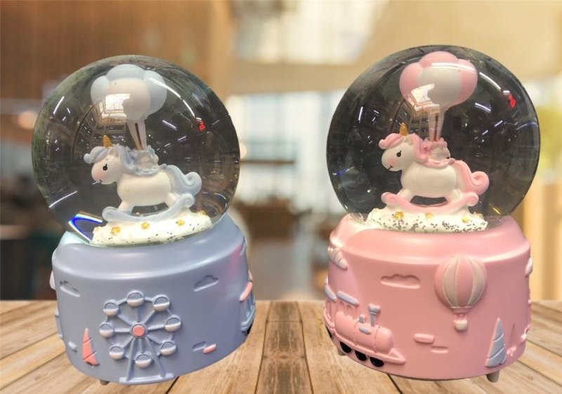 Illuminated Snowblower Unicorn Musical Snow Globe