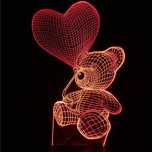 Cute Teddy Bear Holding Heart 3D Night Light