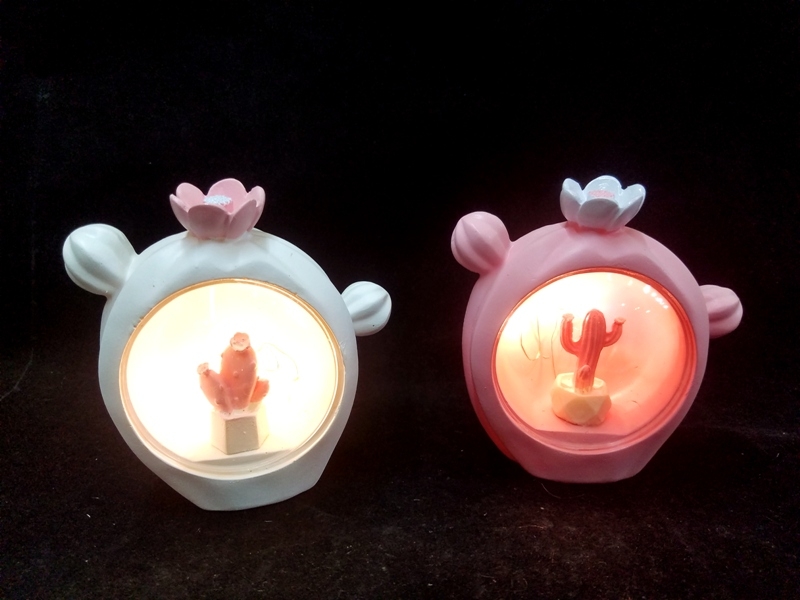 Led Lighted Pink White Cactus Trinket