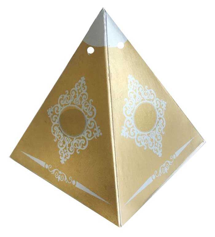 Turkish Delight Holder Cardboard Pyramid Patterned Gold P50-100