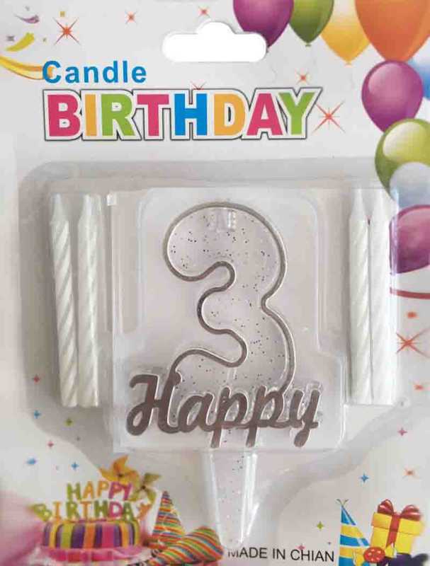 Candle 3 Ages Happy Written Silver Pk:1 Kl:600