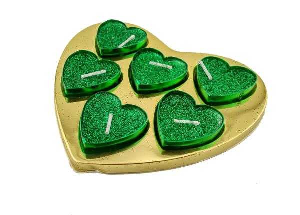 Candle Tealight Glittery Heart Boxed Green Color