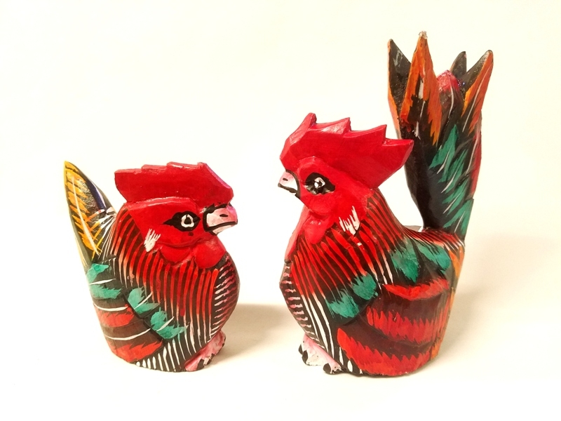 Medium Wooden Rooster Trinket of 2