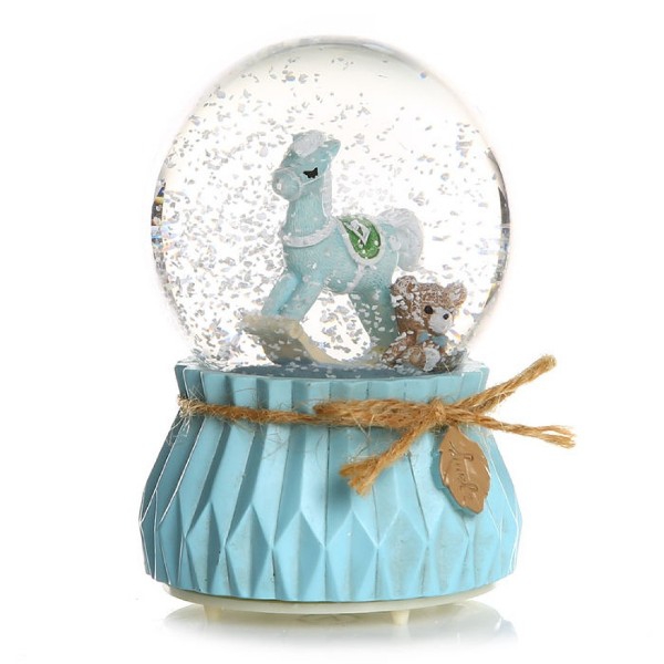 Rocking Horse Deer Winding Large Snow Globe