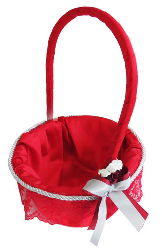 Basket Round Long Handle With Lace Red P1-25