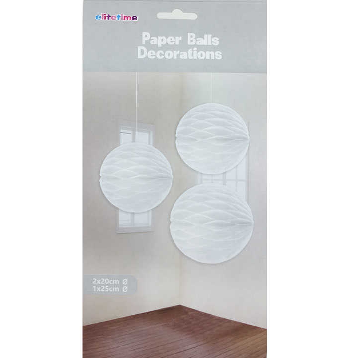 Ornamental Pompom Honeycomb 3-Piece Set White Pk:1 Kl:120