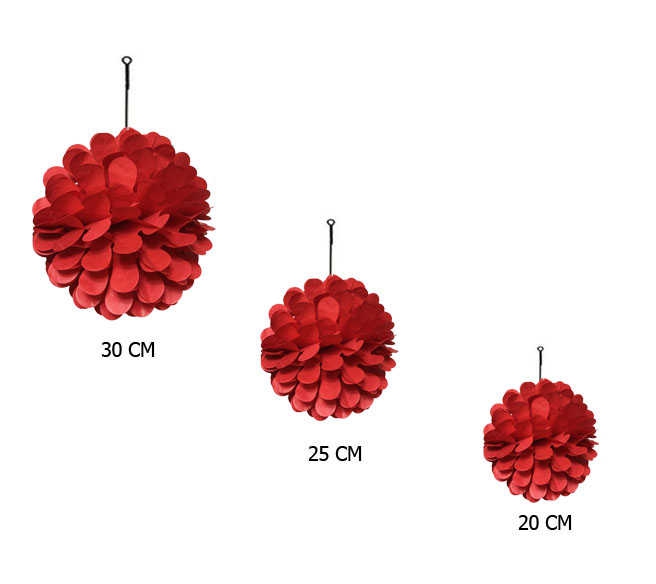 Ornamental Pompom With Honeycomb 3 Set Red Pk:3 Kl:60