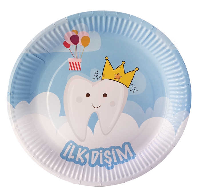 Plate Carton First Teeth Blue 23 Cm Pk:8-24