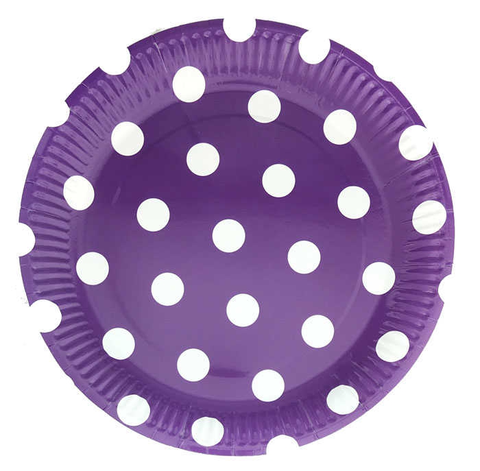 Plate Cardboard With Purple Points 23Cm P8-24