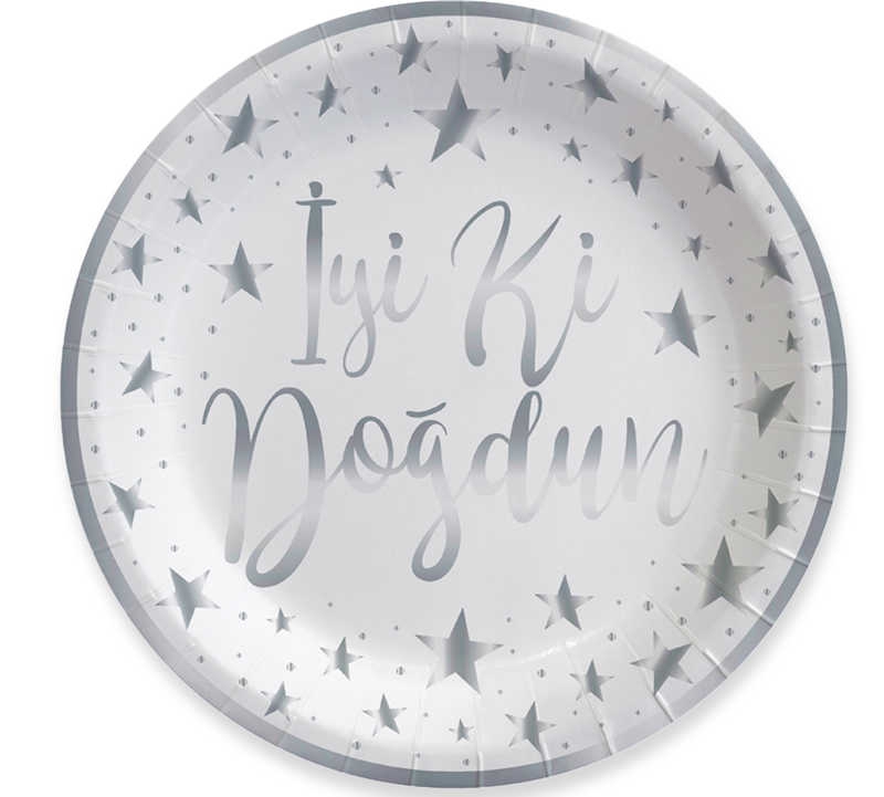 Plate Silver Happy Birthday Printed White Pk:6 Kl:48