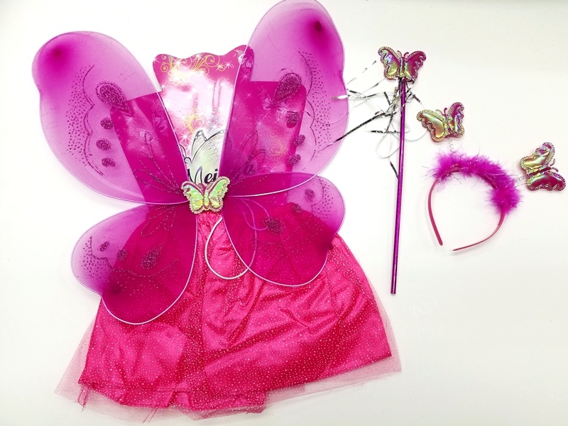 Wholesale April 23 Show Outfits Skirted Fuchsia Butterfly Wing Set