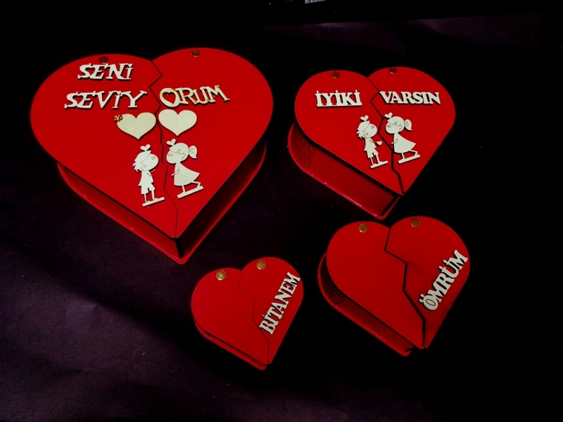 Wholesale 4-Piece Wooden Heart Box Set