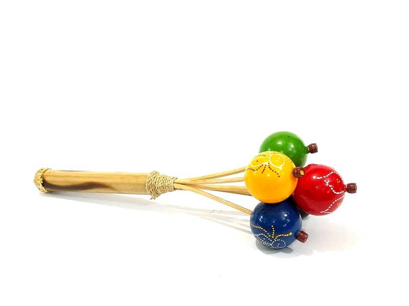 Colorful Wooden Maracas Rattle With 5 Pin-Pongs